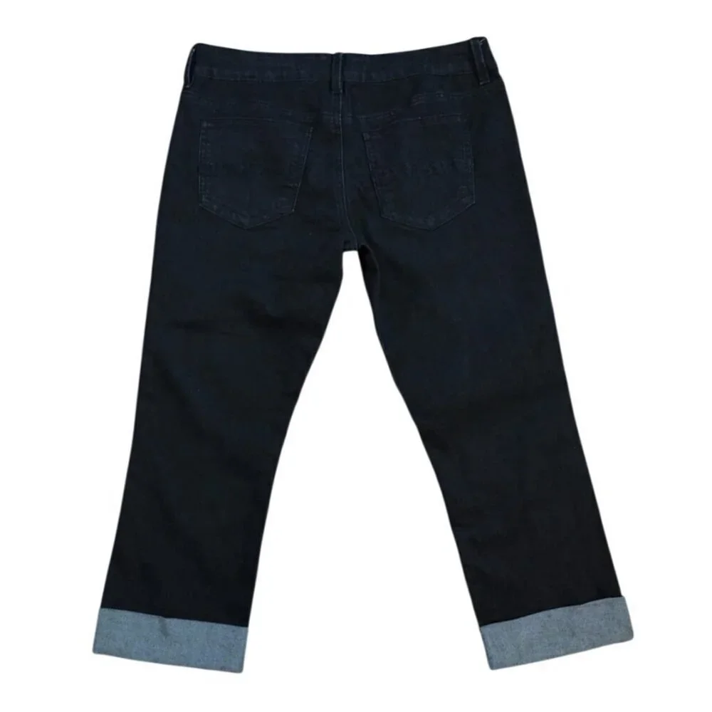 Indigo Rein Womens Black Slim Fit Cropped Jeans Size 9 Cuffed Hem Denim.